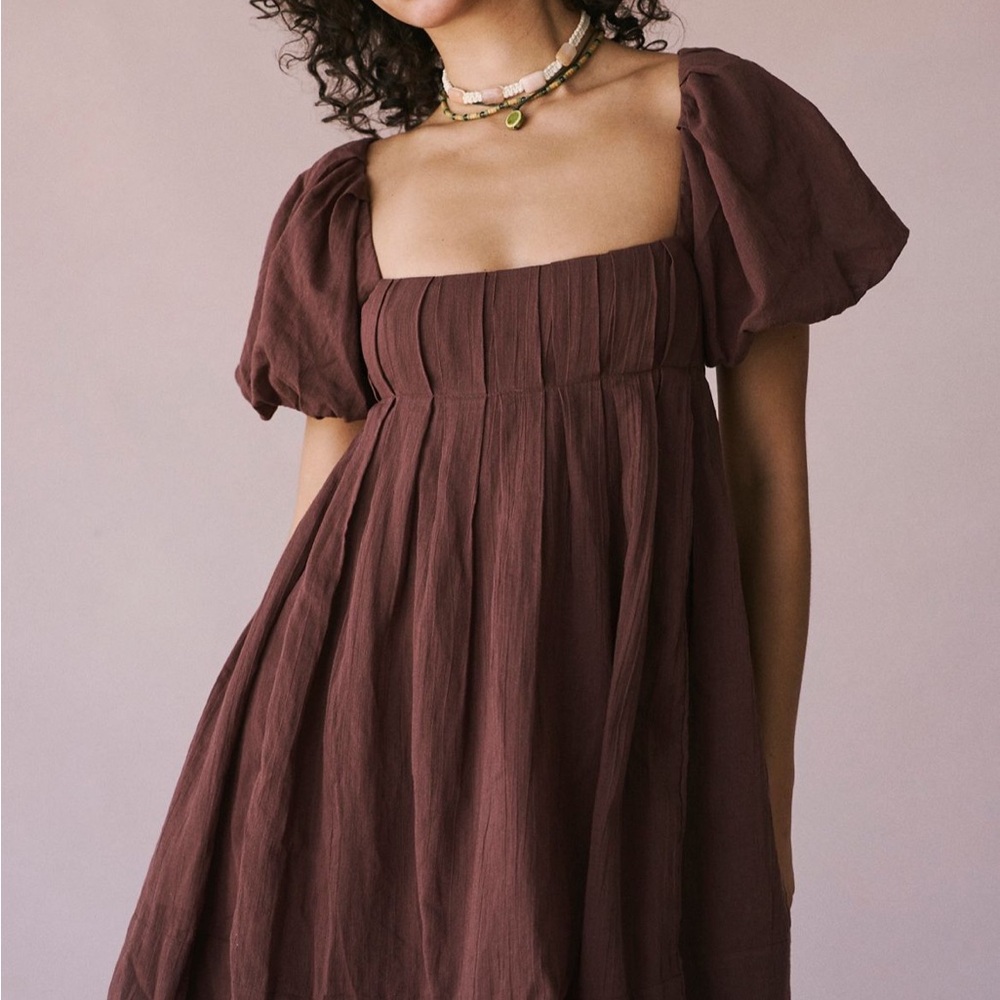 Brown Puff Sleeve Dress